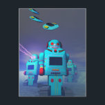 Toy Robos on the Attack Postcard<br><div class="desc">Retro toy robots fend of and attacking toy UFO invasion</div>