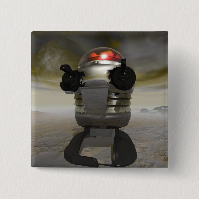 Toy robot on an Alien planet Button (Front)