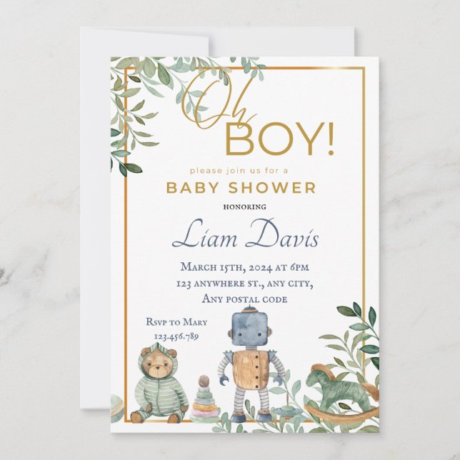 Toy robot & Teddy bear design Invitation (Front)