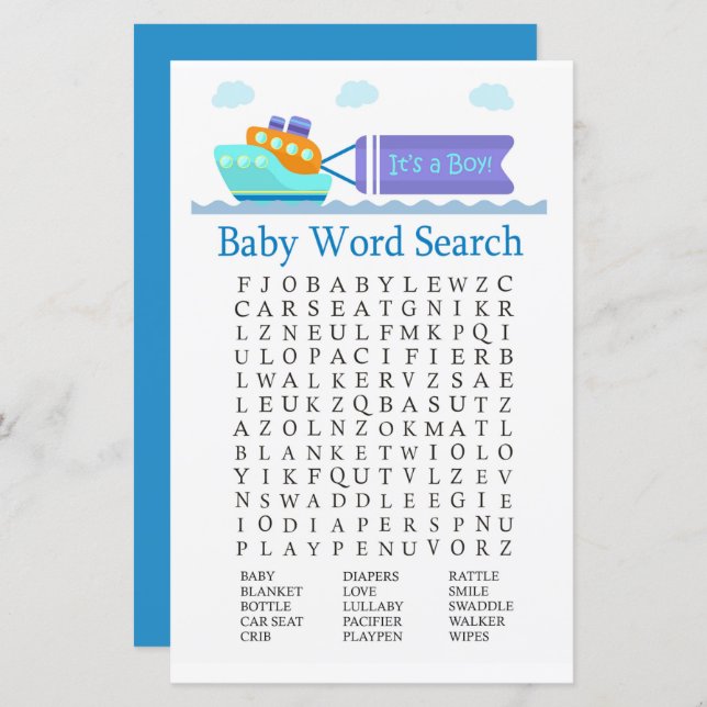 Toy Ship Baby Shower Word Search Game (Front/Back)