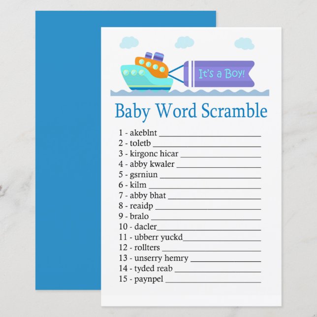 Toy Ship Baby word scramble game (Front/Back)