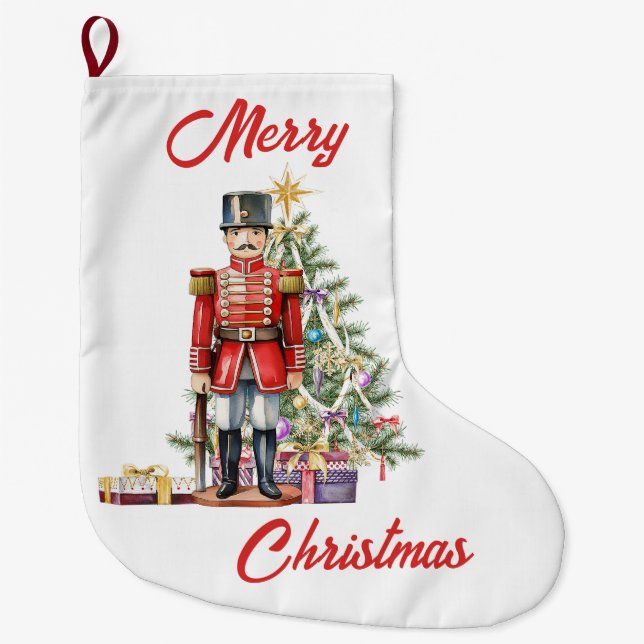 Toy Soldier Christmas Tree Large Christmas Stocking (Front)
