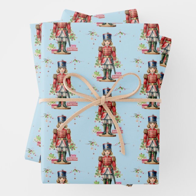 Toy Soldier Christmas Tree Wrapping Paper Sheet (In situ)