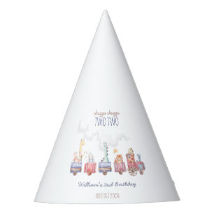 Toy Train All Aboard Birthday invite, Zoo Animals Party Hat