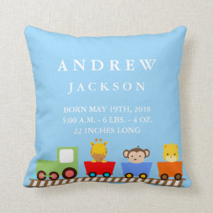 Toy Train Baby Birth Announcement Pillow