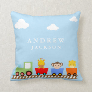 Toy Train Baby Boy Nursery Pillow