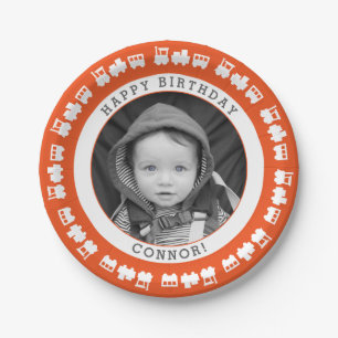 Toy Train Baby Photo Paper Plate