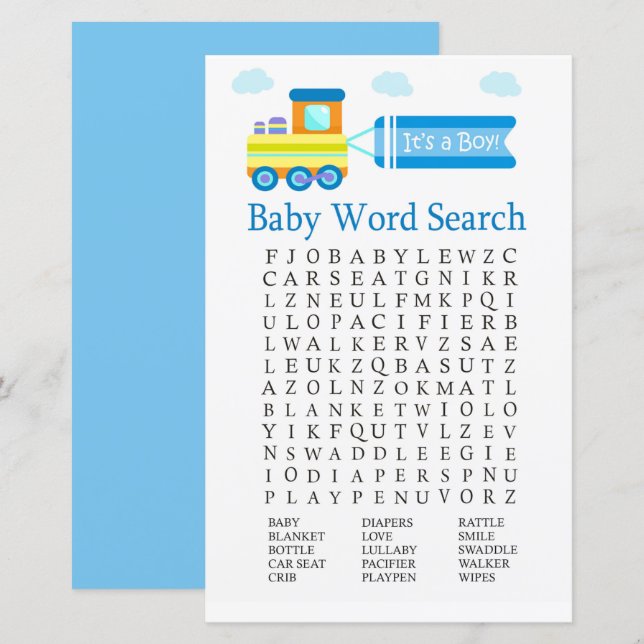 Toy Train Baby Shower Word Search Game (Front/Back)