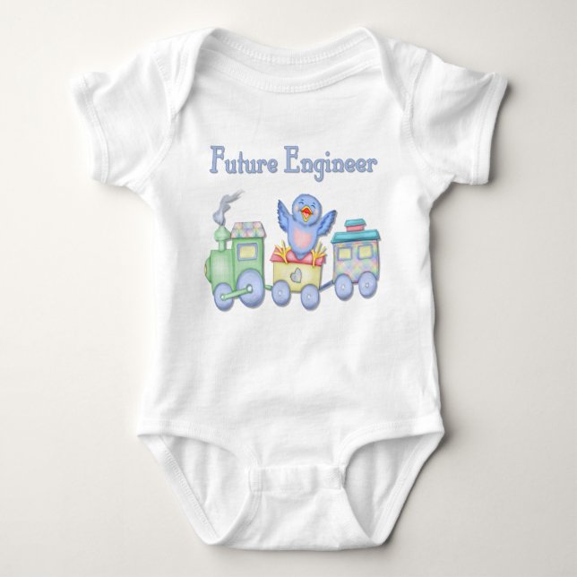 Toy Train Bluebird for Future Engineer Baby Baby Bodysuit (Front)