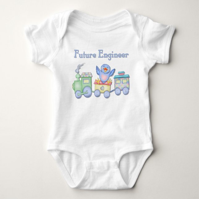 Toy Train Bluebird for Future Engineer Baby Bodysuit (Front)