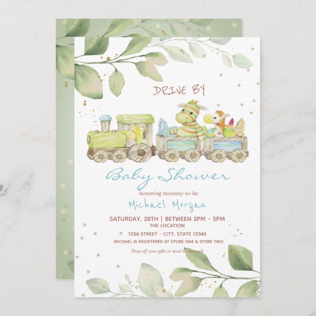Toy Train Drive By Baby Shower Invitation (Front/Back)