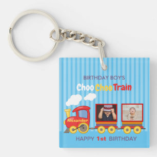Toy Train Toddler Boy Birthday Blue Key Ring
