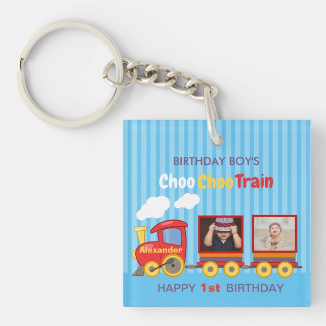 Toy Train Toddler Boy Birthday Blue Key Ring (Front)