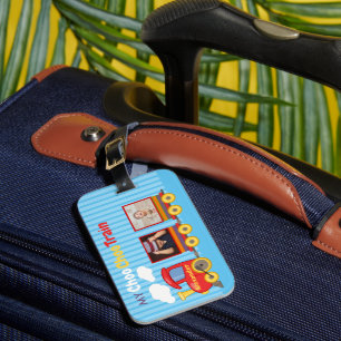 Toy Train Toddler Boy Birthday Blue Luggage Tag