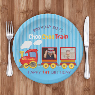 Toy Train Toddler Boy Birthday Blue Paper Plate