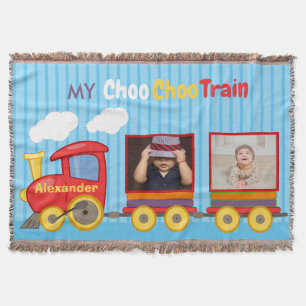 Toy Train Toddler Boy Birthday Blue Throw Blanket