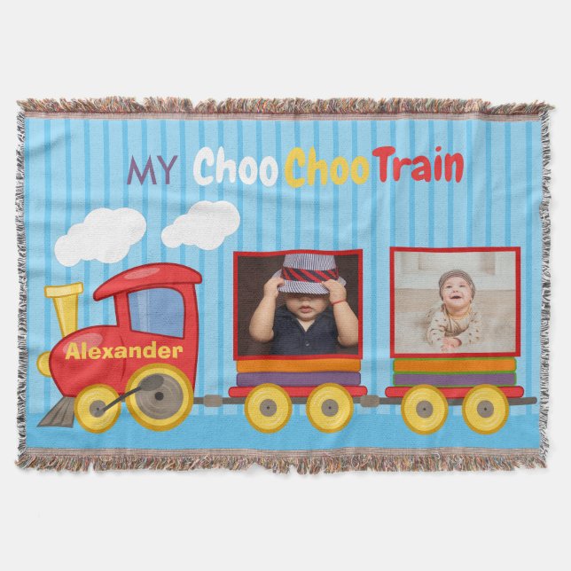 Toy Train Toddler Boy Birthday Blue Throw Blanket (Front)