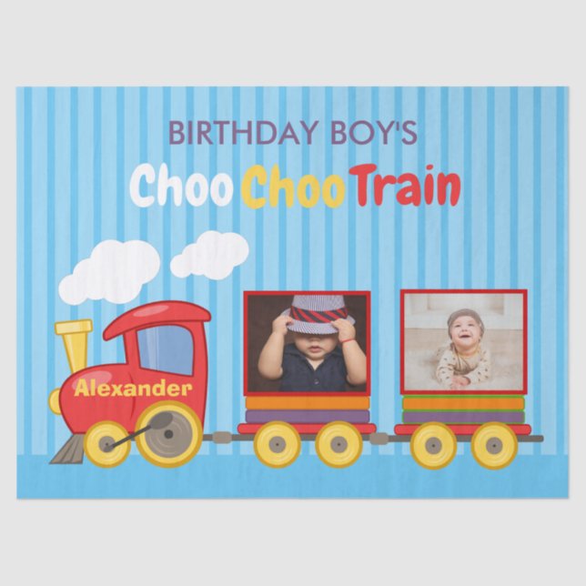 Toy Train Toddler Boy Birthday Blue Tissue Paper (Front)