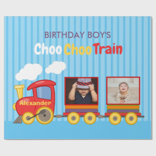 Toy Train Toddler Boy Birthday Blue Wrapping Paper