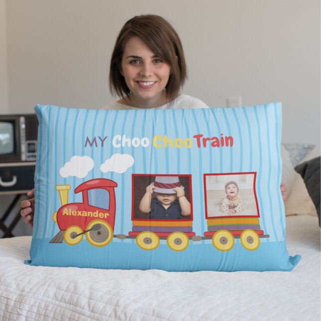 Toy Train Toddler Boys Birthday Blue  Pillowcase (Creator Uploaded)