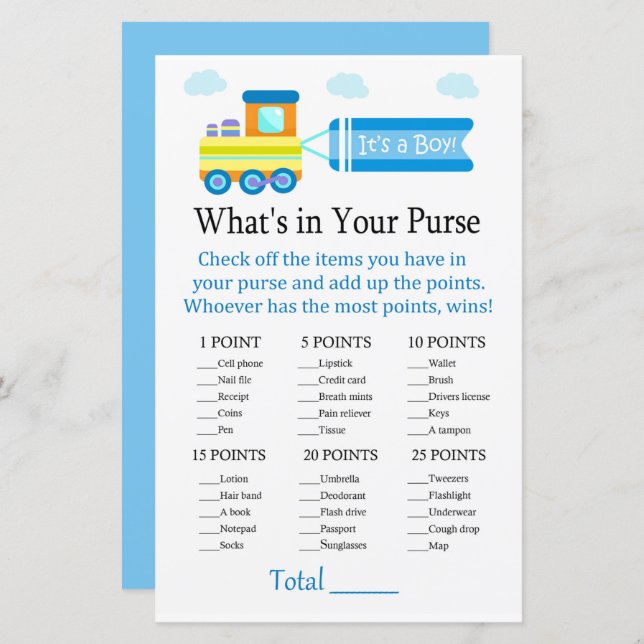 Toy Train What's in your purse game (Front/Back)