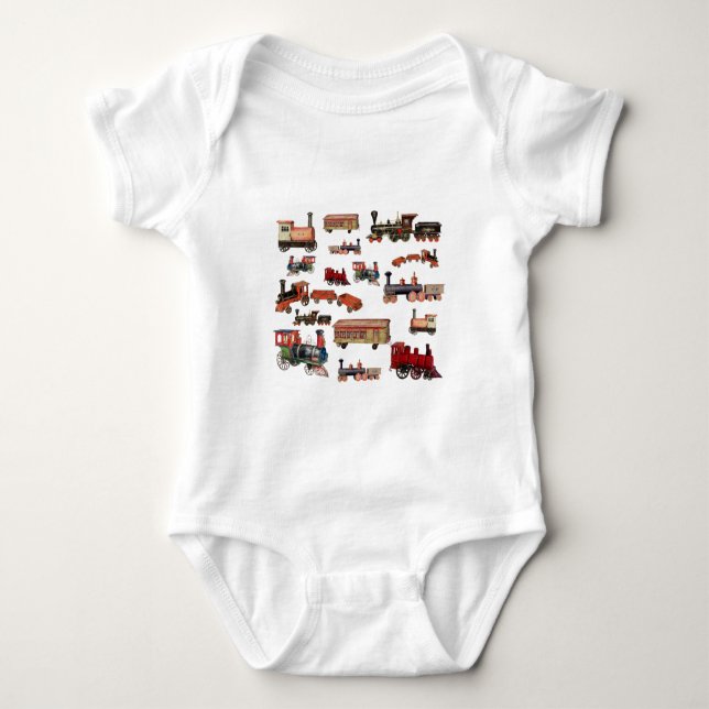 Toy Trains Colourful Trains Pattern Baby Bodysuit (Front)