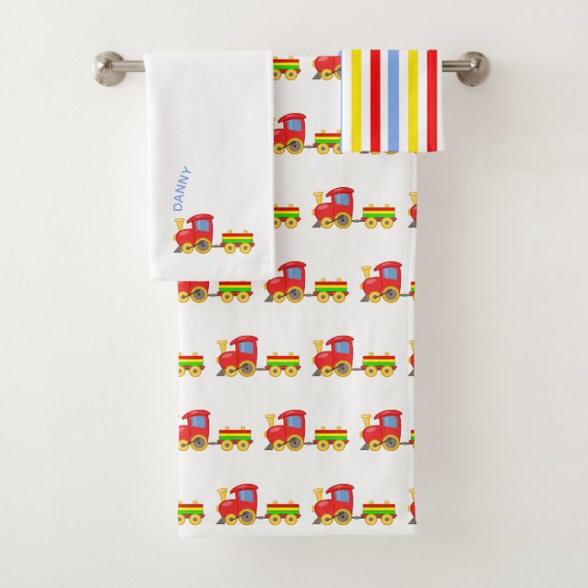 Toy Trains Personalised Bath Towel Set (Insitu)