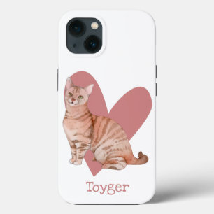 Toyger Cat Watercolor Kitty Pink Heart iPhone 13 Case