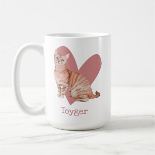 Toyger Cat Watercolor Kitty Pink Heart Coffee Mug