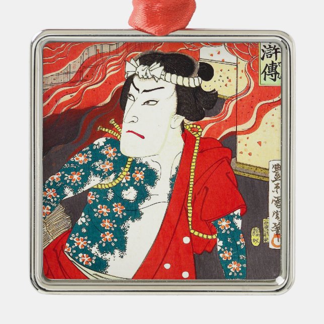 Toyohara Kunichika: Kabuki - Tattooed Firefighter Metal Tree Decoration (Front)