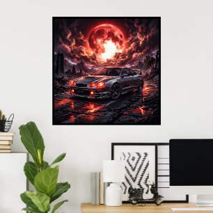 Toyota Celica GT4 Under a Crimson Moon Poster