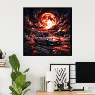 Toyota Trueno AE86 Under a Crimson Moon Poster