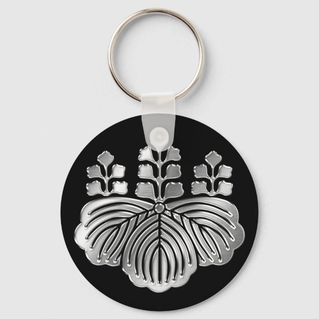 Toyotomi Clan Kamon Silver Chrome Key Ring (Front)
