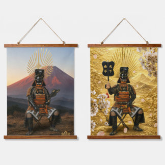 Toyotomi Hideyoshi Samurai Armour Red Fuji and Gol Hanging Tapestry