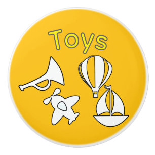 TOYS Kids Boat + Plane Yellow Ceramic Drawer Pull