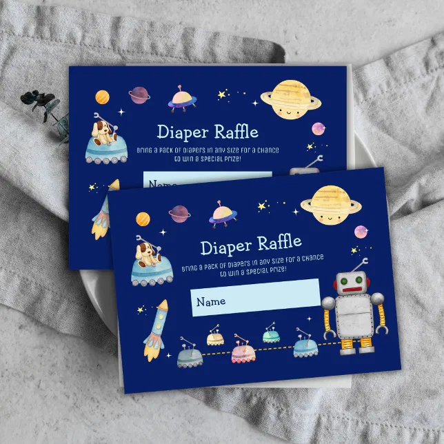 Toys Robot Outer Space Diaper Raffle Baby Shower Enclosure Card | Zazzle