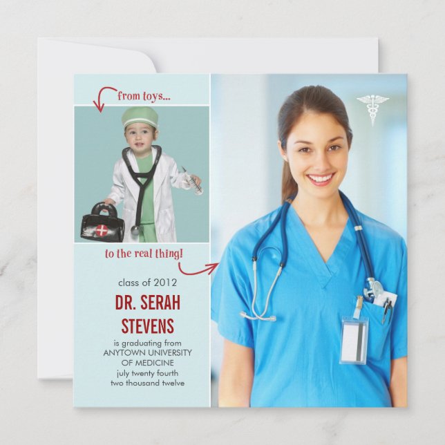 Toys to Real Doctor Medical Graduation Invitation (Front)