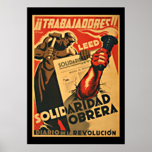 TRABAJADDRES! WORKERS  - SPANISH CIVIL WAR POSTER