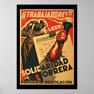 TRABAJADDRES! WORKERS - SPANISH CIVIL WAR POSTER