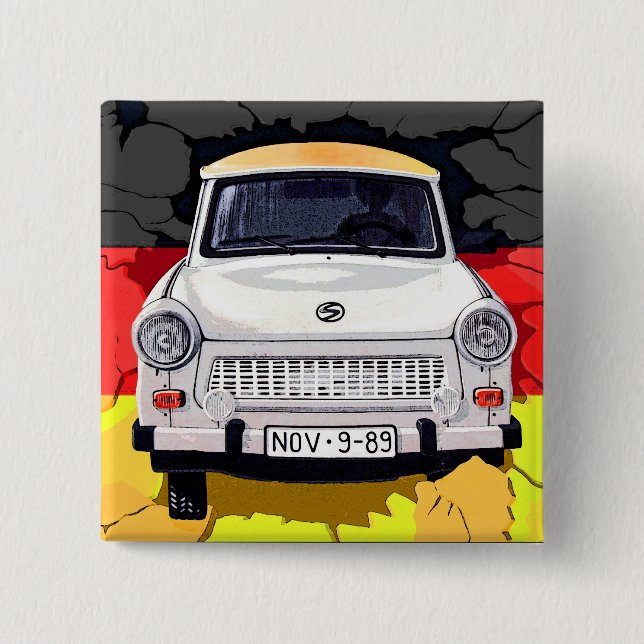 Trabant Car and German Flag, Berlin Wall 15 Cm Square Badge (Front)