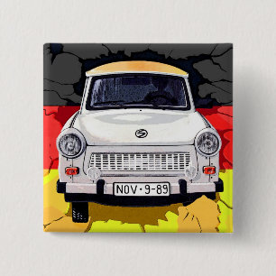 Trabant Car and German Flag, Berlin Wall 15 Cm Square Badge