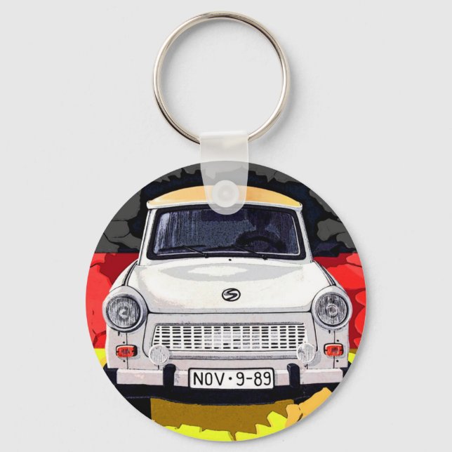 Trabant Car and German Flag, Berlin Wall Key Ring (Front)