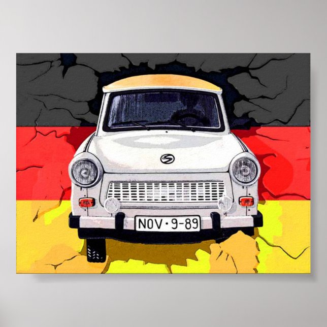 Trabant Car and German Flag, Berlin Wall Poster (Front)