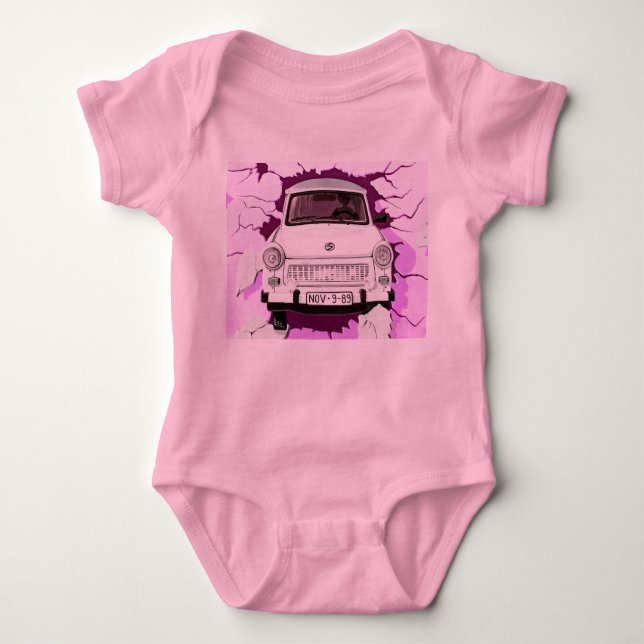 Trabant Car and Pink/Lilac Berlin Wall Baby Bodysuit (Front)