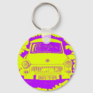Trabant Car and Yellow/Purple Berlin Wall Key Ring