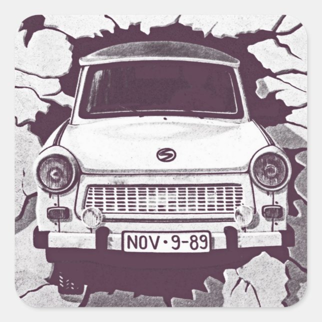 Trabant Car , Black & White, Berlin Wall (1) Square Sticker (Front)