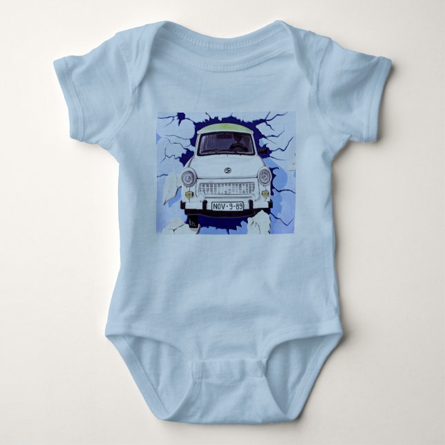 Trabant Car , Pale Blue, Berlin Wall Baby Bodysuit (Front)