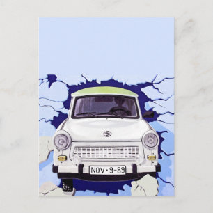 Trabant Car , Pale Blue, Berlin Wall Postcard