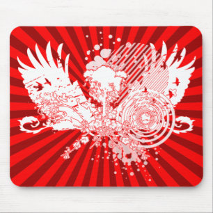 traced tree. red & white & rays. mouse pad