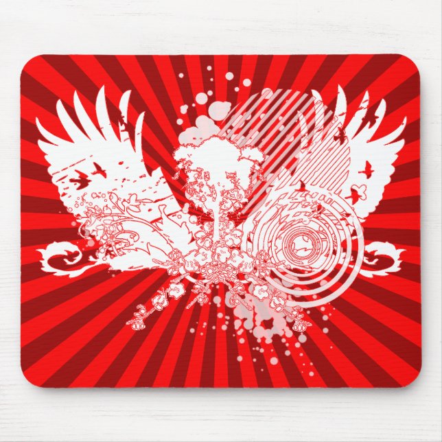traced tree. red & white & rays. mouse pad (Front)